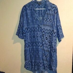 Chelsea & Theodore 100% Tencel Chambray Aztec Dress Tunic L